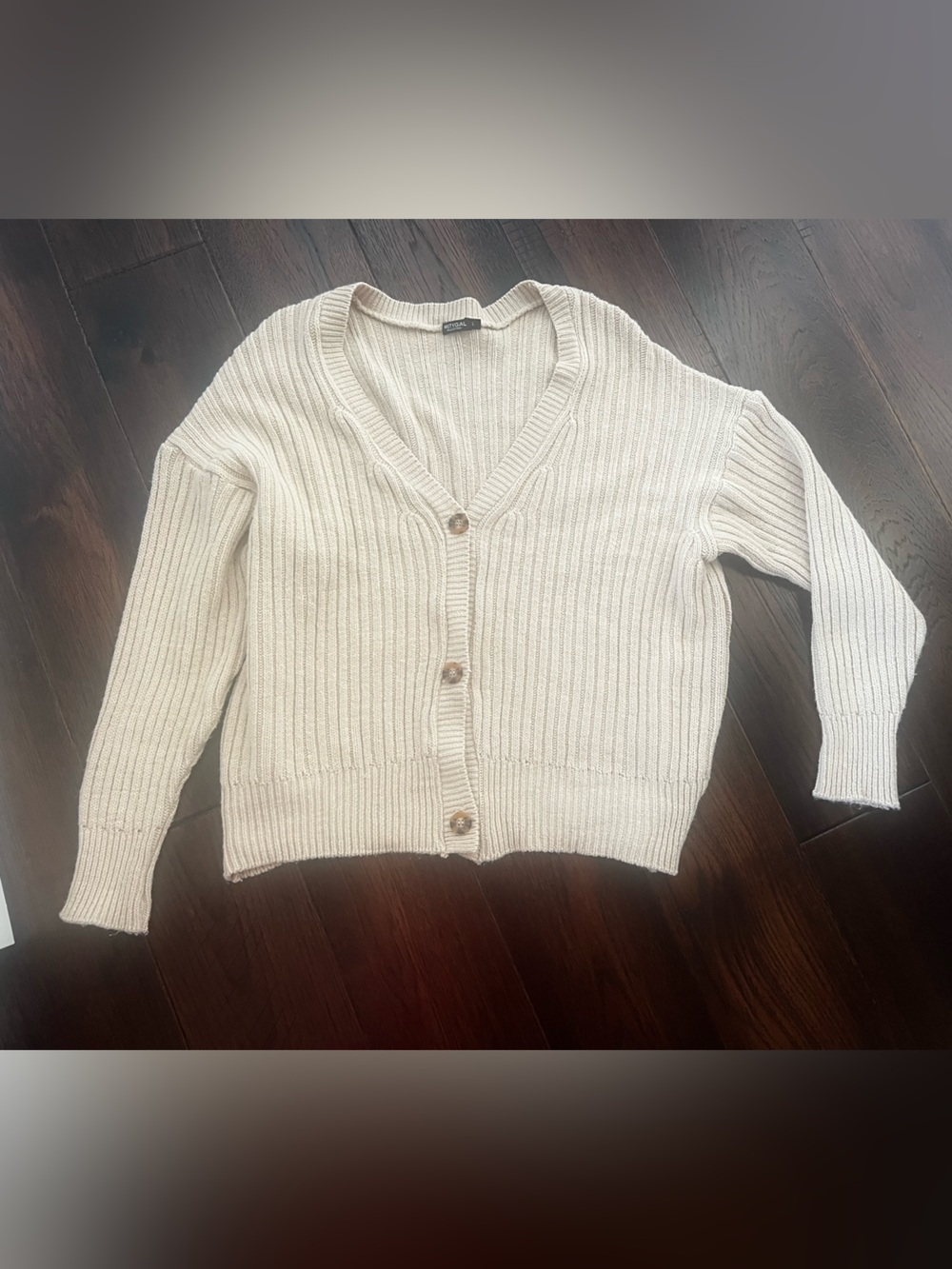 Women's Cream Ribbed Button-Front Sweater